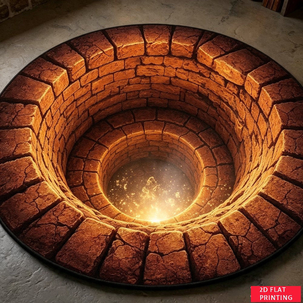 Home Decor Lighting Wholesale - 古代の石の井戸、深いトンネル、黄金の光、ファンタジーゲームルームや書斎に最適な3Dイリュージョンプリントカーペット