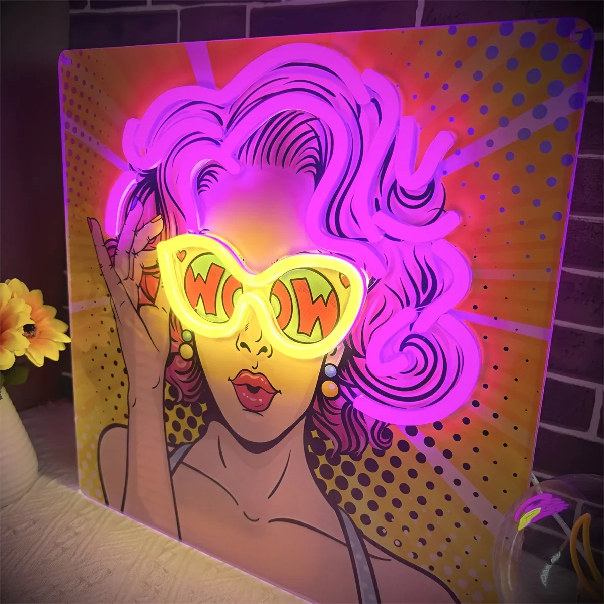 Lighting Decor Wow - Wow Lady ポップアート LED ネオンサイン USB