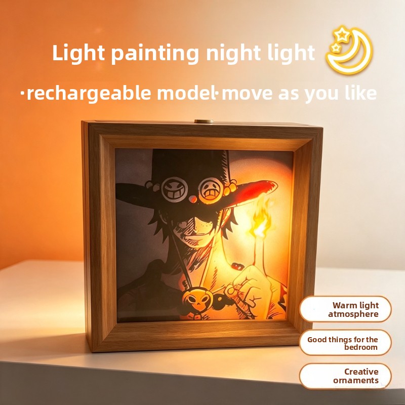 Lighting Decor Items - ワンピースのアニメポスター型ライトペインティング、アニメ風雰囲気のナイトライト、額入り絵画装飾、アニメグッズ卸売