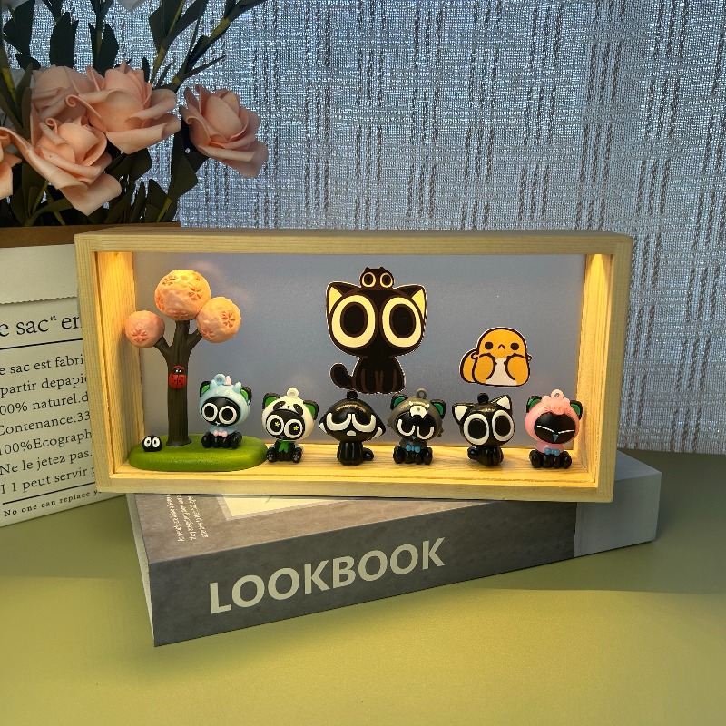 Lighting Decor Items - 羅小海フィギュアLEDライトフレーム、かわいい猫アニメシーンナイトライト、寝室＆デスクデコレーション用、完璧なギフト