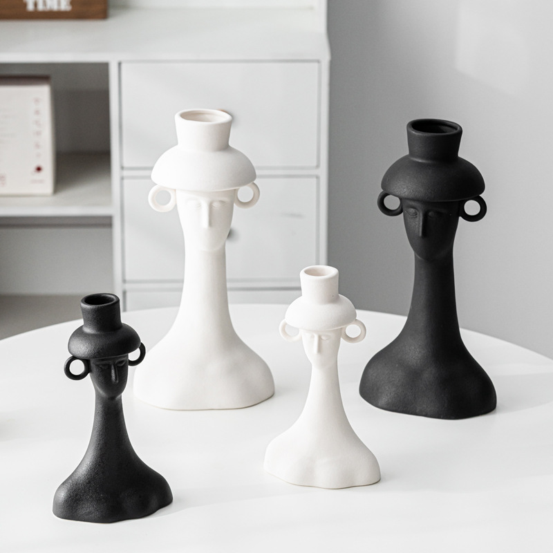 Home Decor Lighting Wholesale - ライトラグジュアリー人型セラミックフラワーベース、クリエイティブなドライフラワーコンテナ、ソフトなホームデコレーション、デスクトップオーナメント、卸売