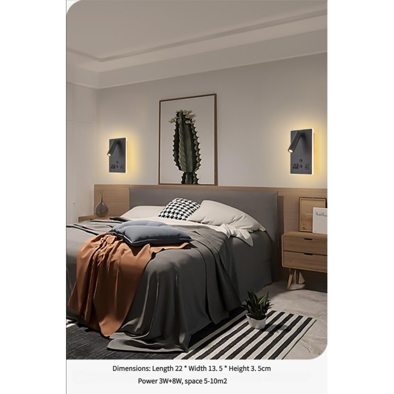モダンなLEDウォールランプ、ベッドサイド読書灯、スイッチ付 - Lighting Decoration On Wall のレビューと価格