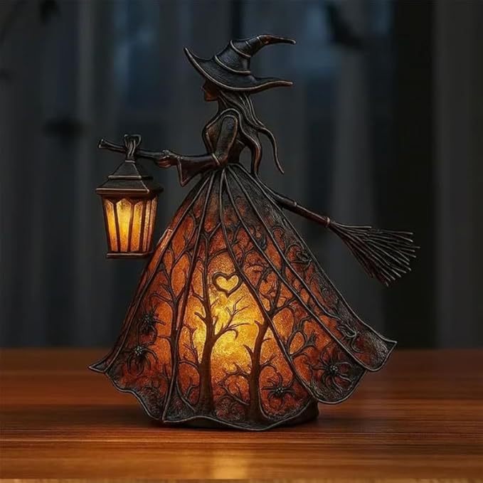 魔女の樹脂製卓上ナイトライト、USB電源式、ハロウィン装飾、 - Lighting Decorative のレビューと価格