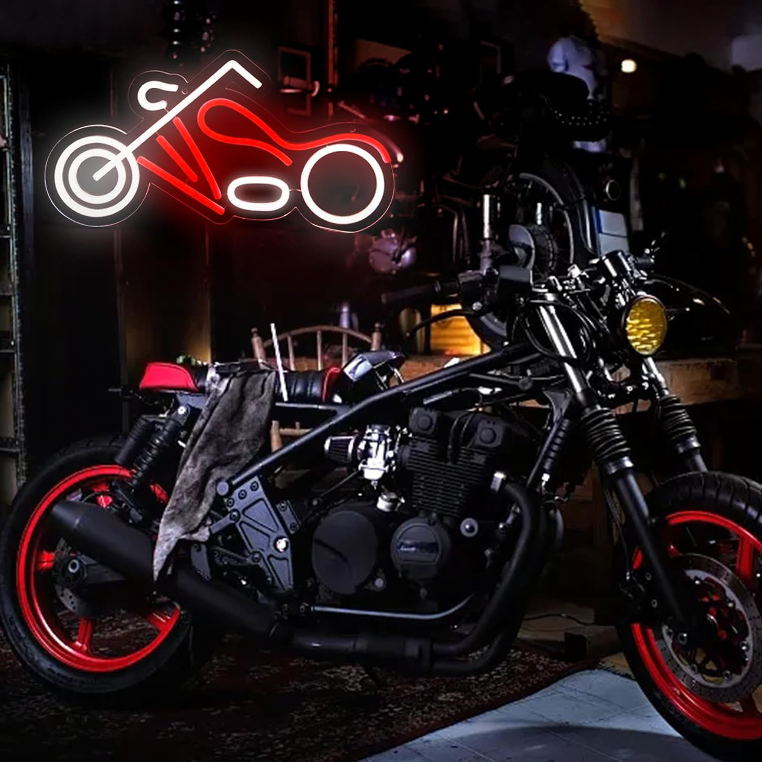 レトロチョッパーバイクネオンサイン調光可能LEDネオンライト - Garage Lighting Decor のレビューと価格