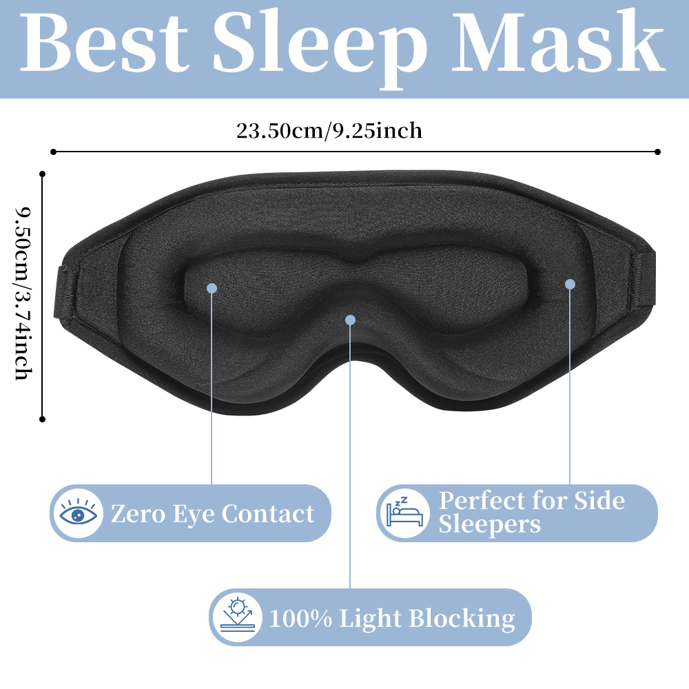 3Dソフトパッド入り睡眠マスク、光遮断アイシェード、深い睡眠 - Lighting Jockey のレビューと価格