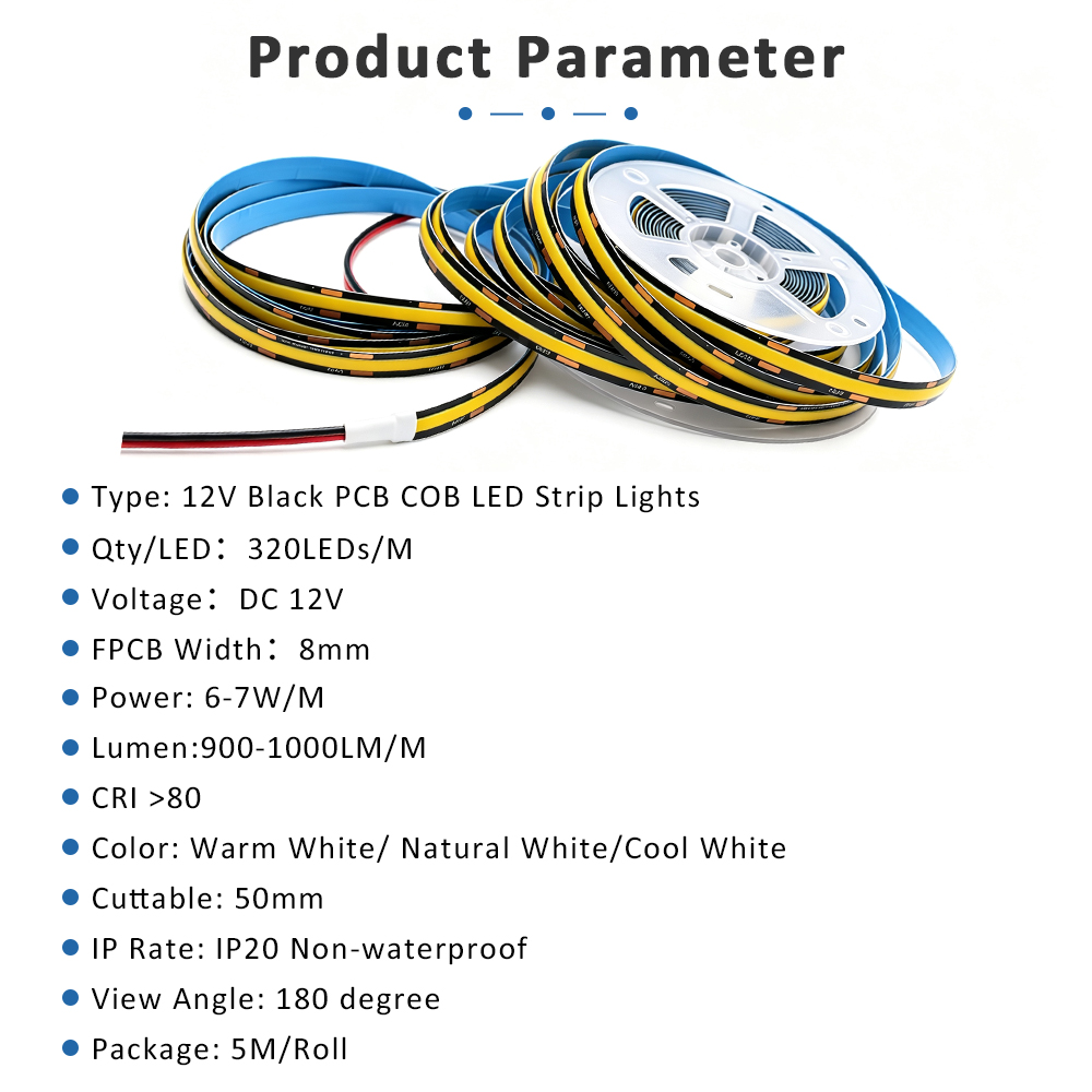 12V COB LEDストリップライト 320LEDs/m  - Lighting Decoration On Wall のレビューと価格